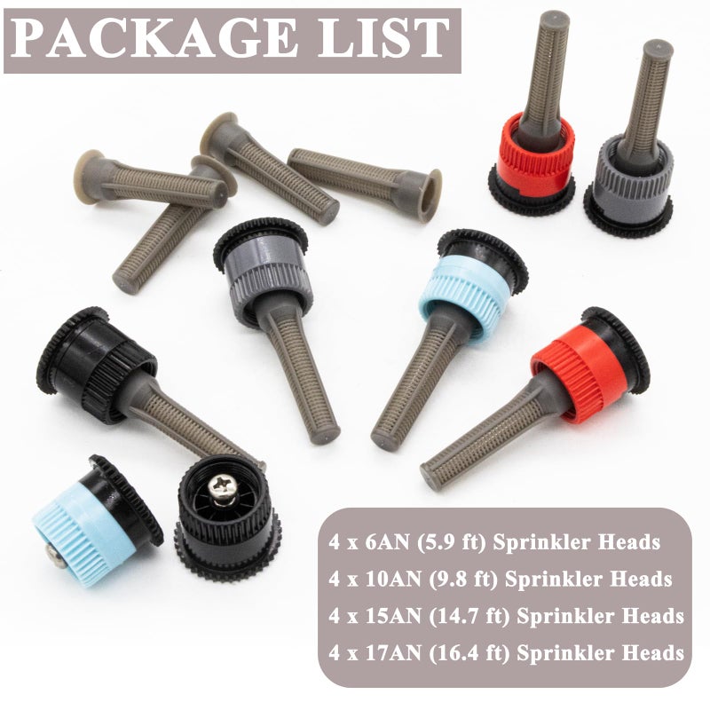 Niuohoy 16Pcs Variable Arc Nozzle Replacement Pop Up Sprinkler Heads for Hunter  RainBird  Adjustable Irrigation Nozzle High Efficiency Orbit Pop-Up Sprinkler Heads for Garden Lawn (6AN  10AN  15AN  17AN) - Image 2